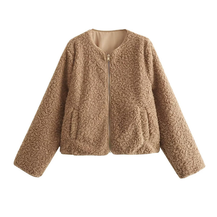 Damer fluffig cardigan med dragkedja Mirla-Eva Jonsson