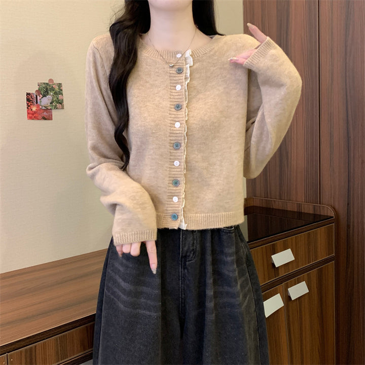 Damer fluffig cardigan med volangdetaljer Mirla-Eva Jonsson