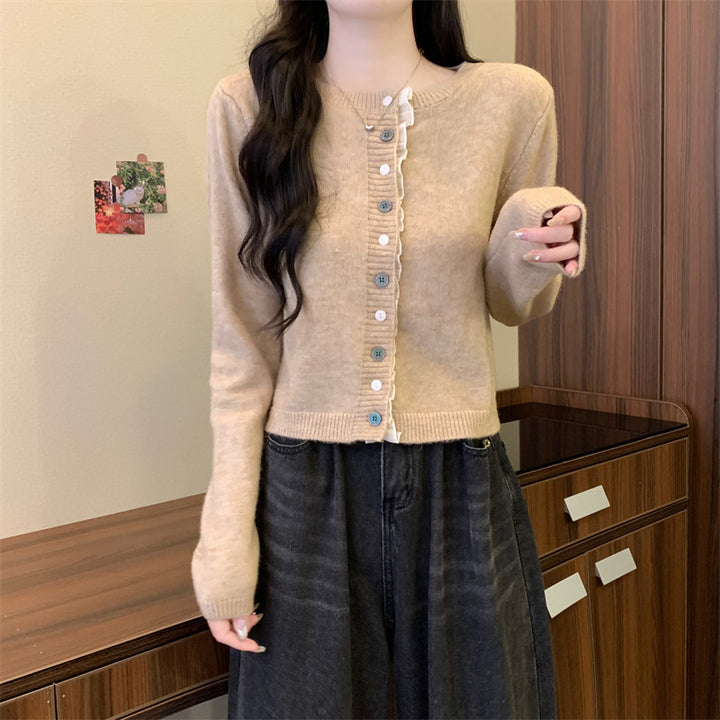 Damer fluffig cardigan med volangdetaljer Mirla-Eva Jonsson