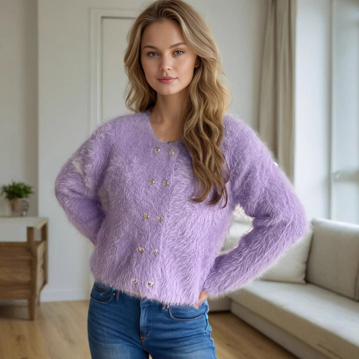 Damer fluffig kofta med hjärtformade knappar och avslappnad passform Mirla-Eva Jonsson