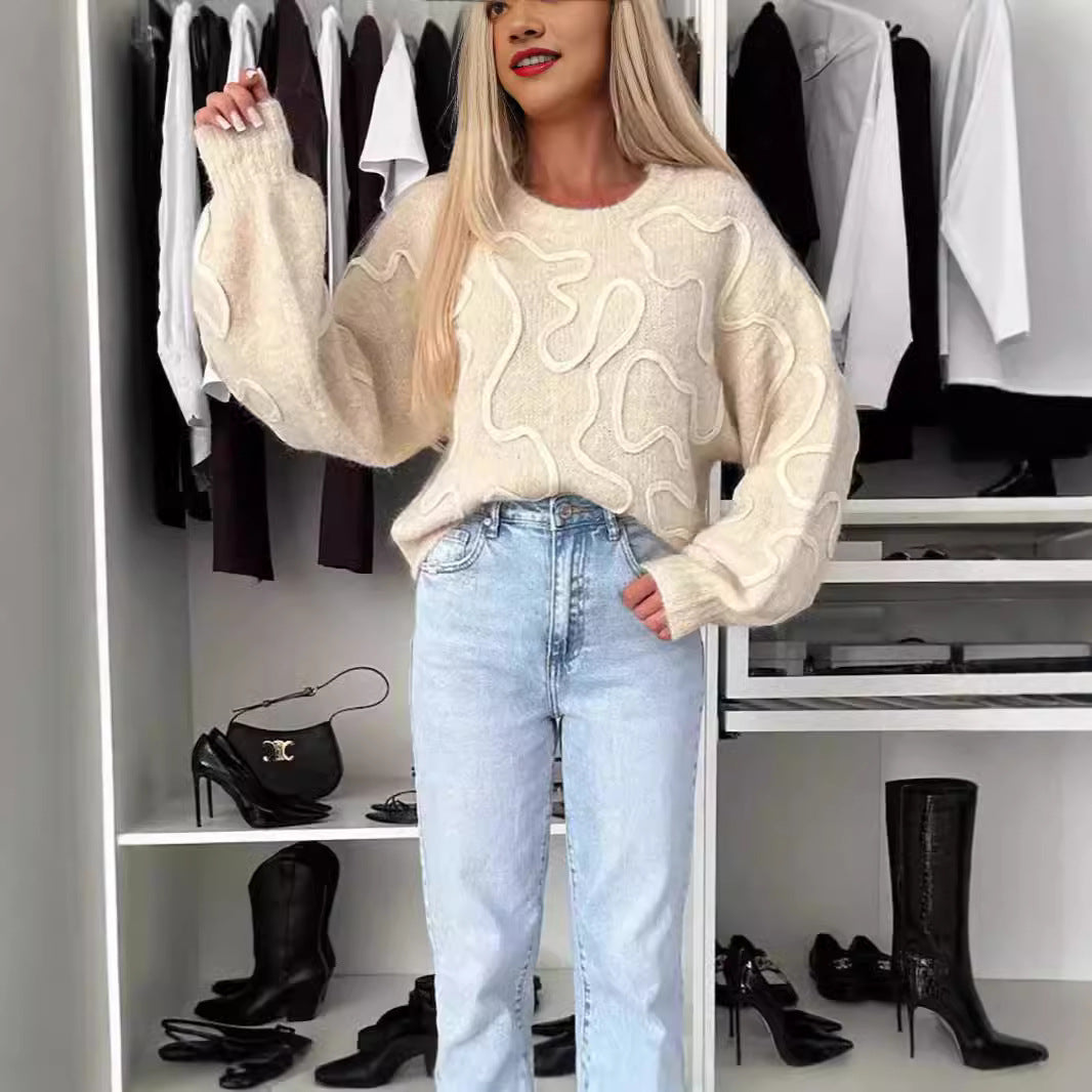 Damer fluffig stickad tröja med kreativt mönster Mirla-Eva Jonsson