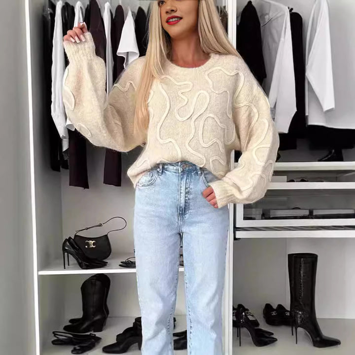 Damer fluffig stickad tröja med kreativt mönster Mirla-Eva Jonsson