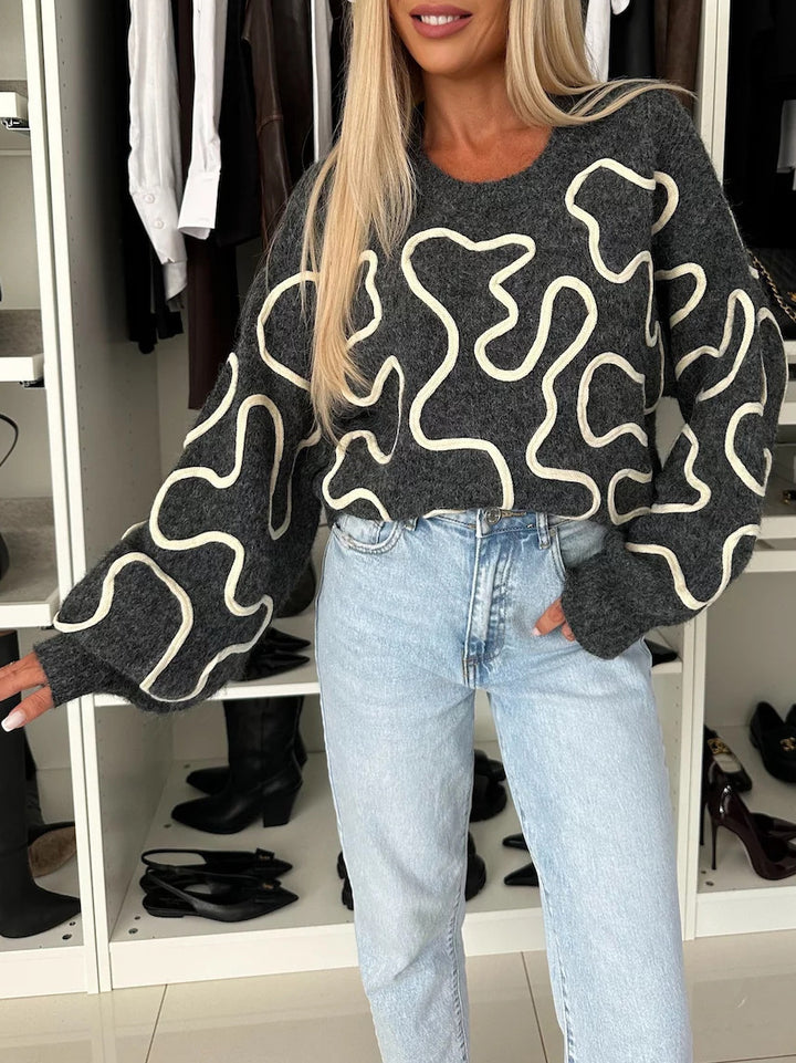 Damer fluffig stickad tröja med kreativt mönster Mirla-Eva Jonsson