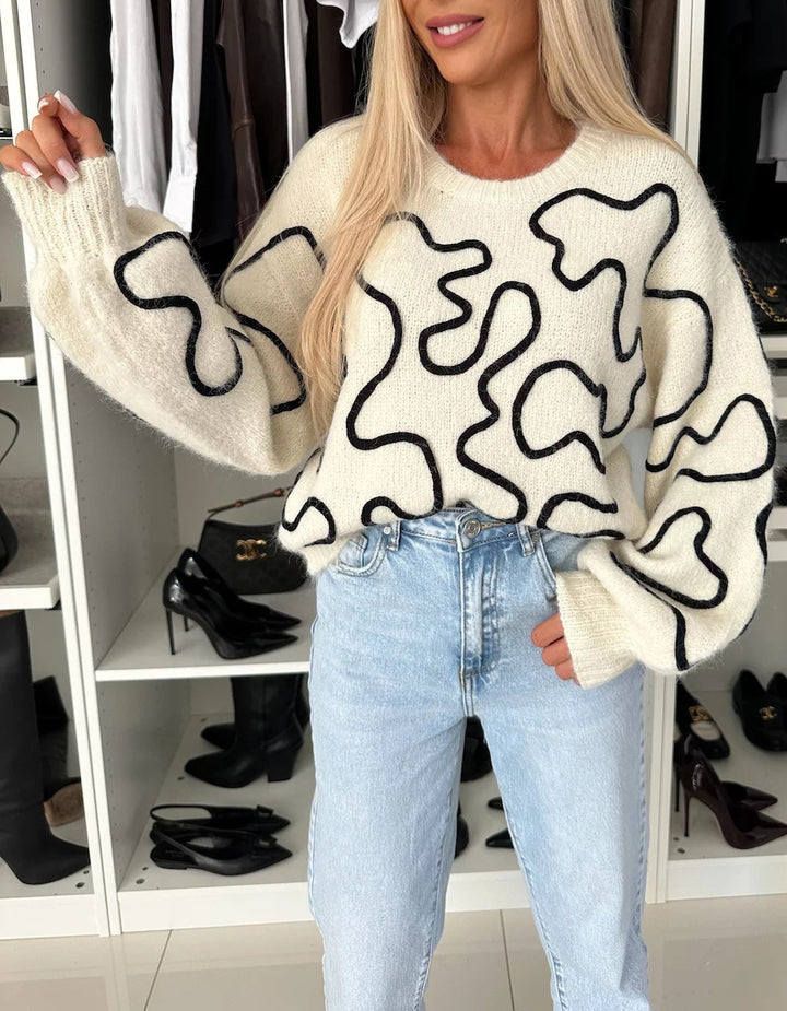Damer fluffig stickad tröja med kreativt mönster Mirla-Eva Jonsson