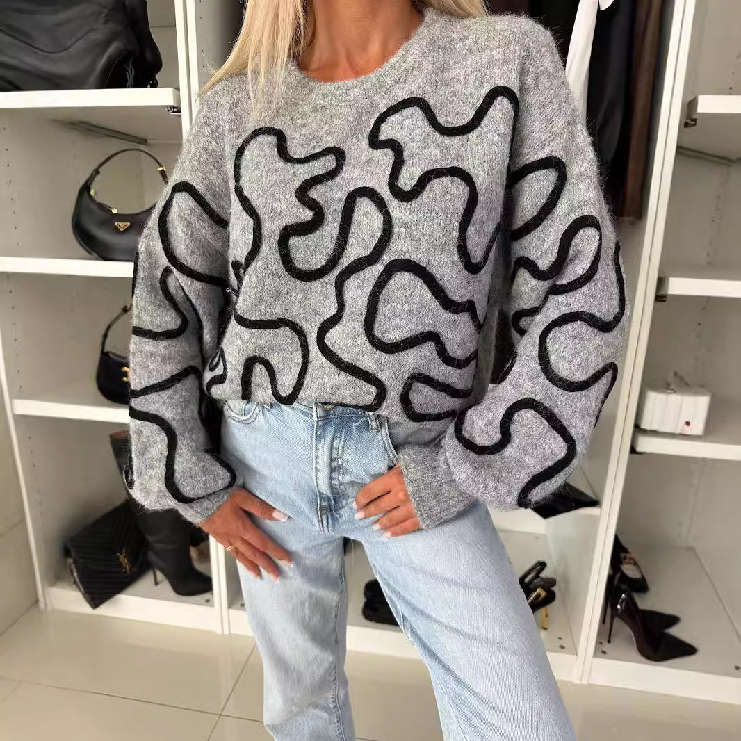 Damer fluffig stickad tröja med kreativt mönster Mirla-Eva Jonsson