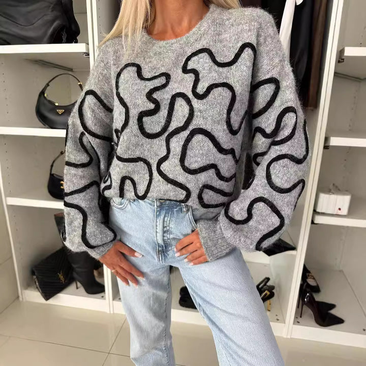 Damer fluffig stickad tröja med kreativt mönster Mirla-Eva Jonsson