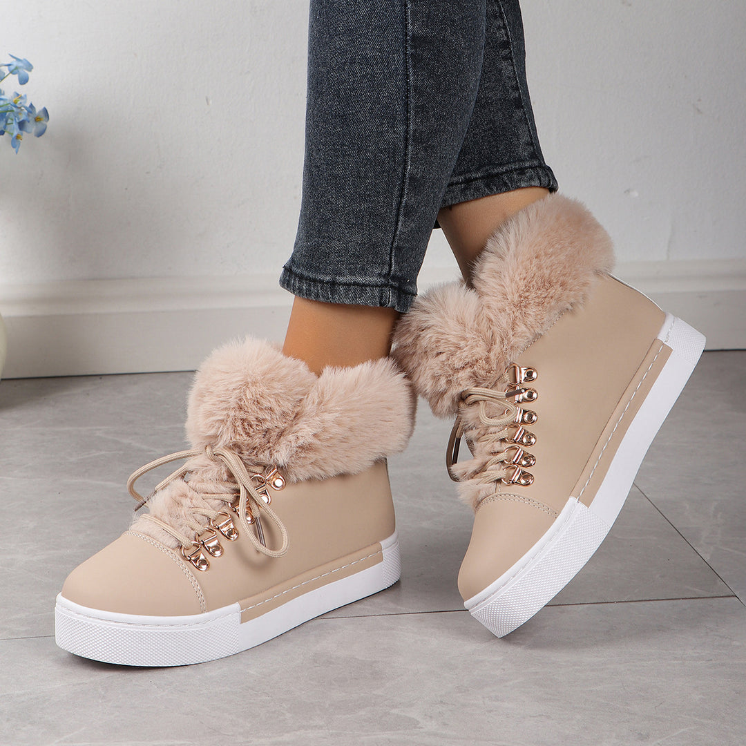 Damer fluffiga sneakers med varm foder och modisk snörning Mirla-Eva Jonsson