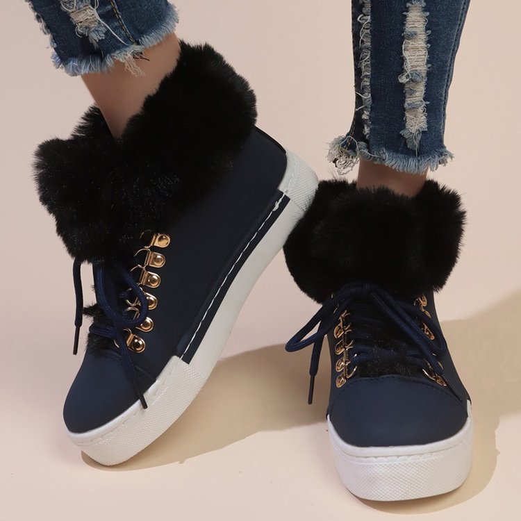 Damer fluffiga sneakers med varm foder och modisk snörning Mirla-Eva Jonsson
