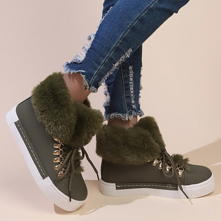 Damer fluffiga sneakers med varm foder och modisk snörning Mirla-Eva Jonsson