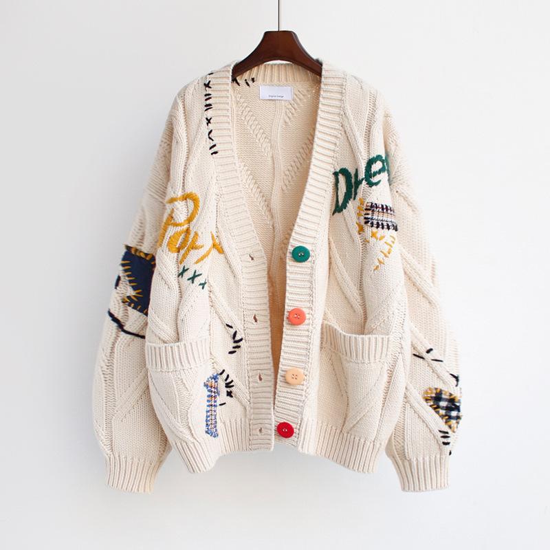 Damer fodrad stickad cardigan med färgglada knappar och unik design Eva Jonsson-Eva Jonsson