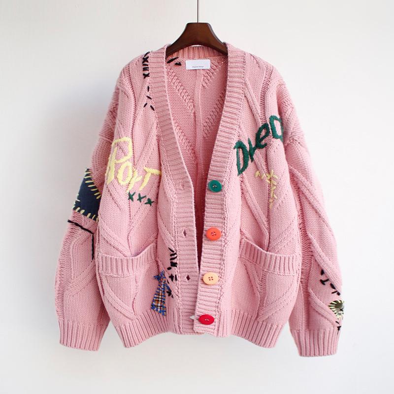 Damer fodrad stickad cardigan med färgglada knappar och unik design Eva Jonsson-Eva Jonsson