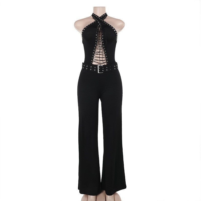 Damer förförisk långärmad klänning med djup u-ringning och snörning Mirla-Eva Jonsson