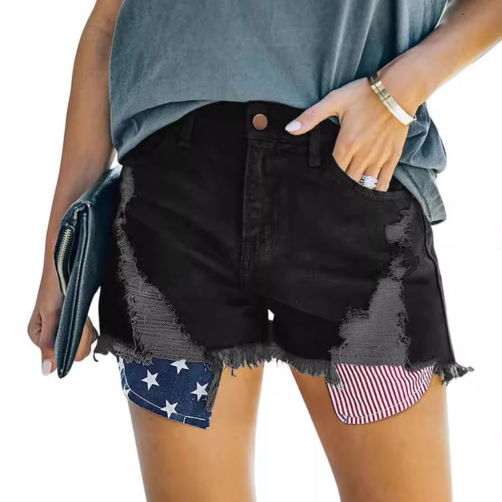 Damer förstörda denimshorts med kreativa patchdetaljer Mirla-Eva Jonsson
