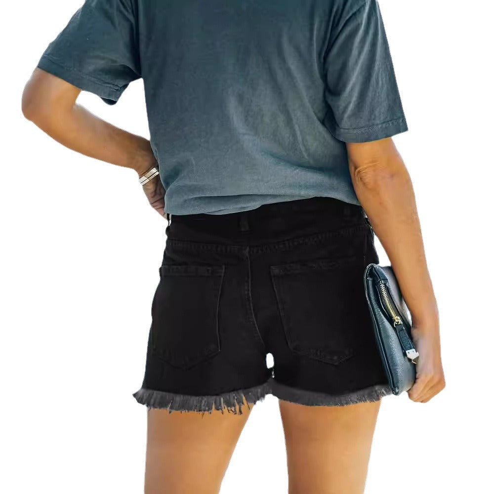 Damer förstörda denimshorts med kreativa patchdetaljer Mirla-Eva Jonsson