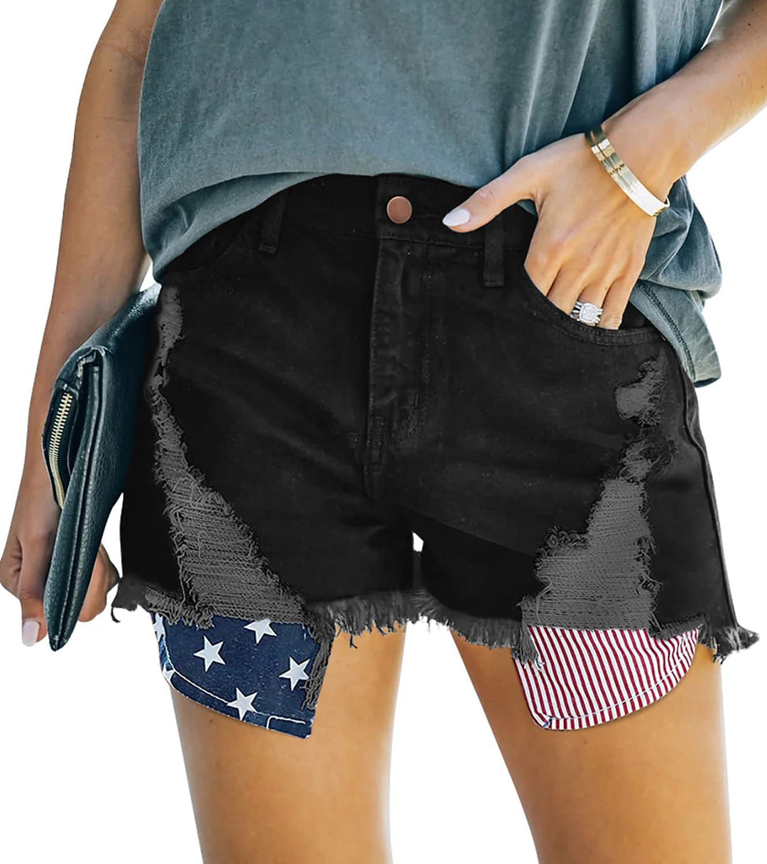 Damer förstörda denimshorts med kreativa patchdetaljer Mirla-Eva Jonsson