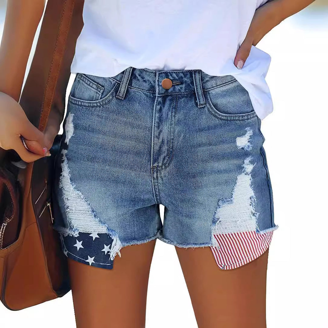 Damer förstörda denimshorts med kreativa patchdetaljer Mirla-Eva Jonsson