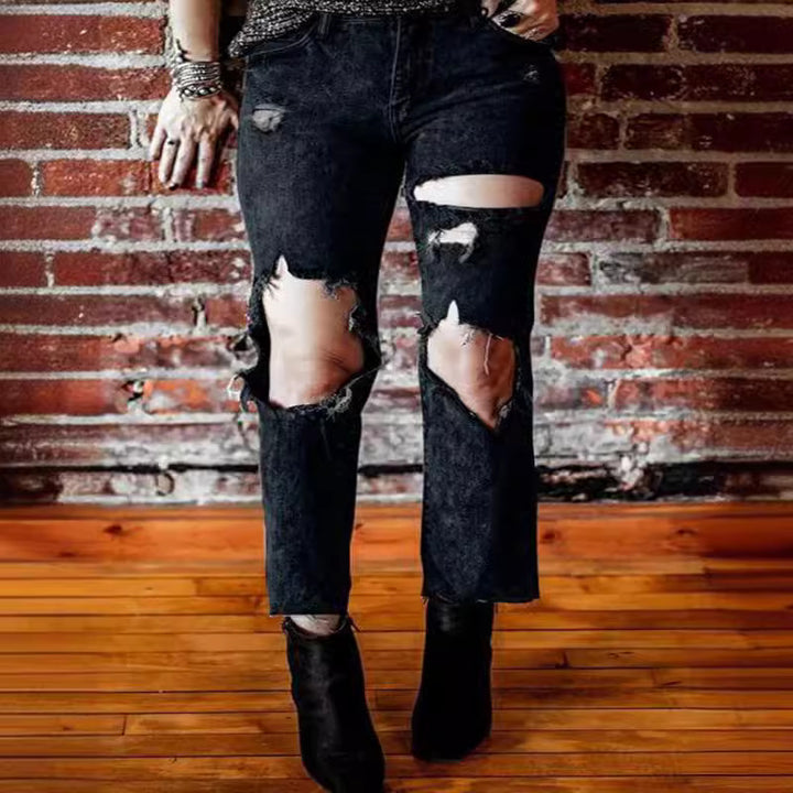 Damer förstörda jeans med hög midja och avslappnad passform Mirla-Eva Jonsson