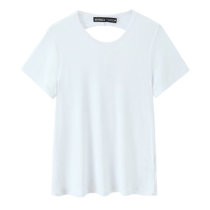 Damer fritids T-shirt med modern ryggöppning och högkvalitativ bomull Mirla-Eva Jonsson