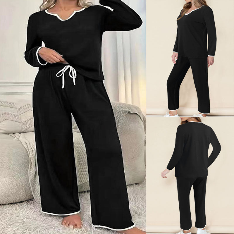 Damer fritids-loungewear-set med elegant V-ringning och breda byxkant Eva Jonsson-Eva Jonsson