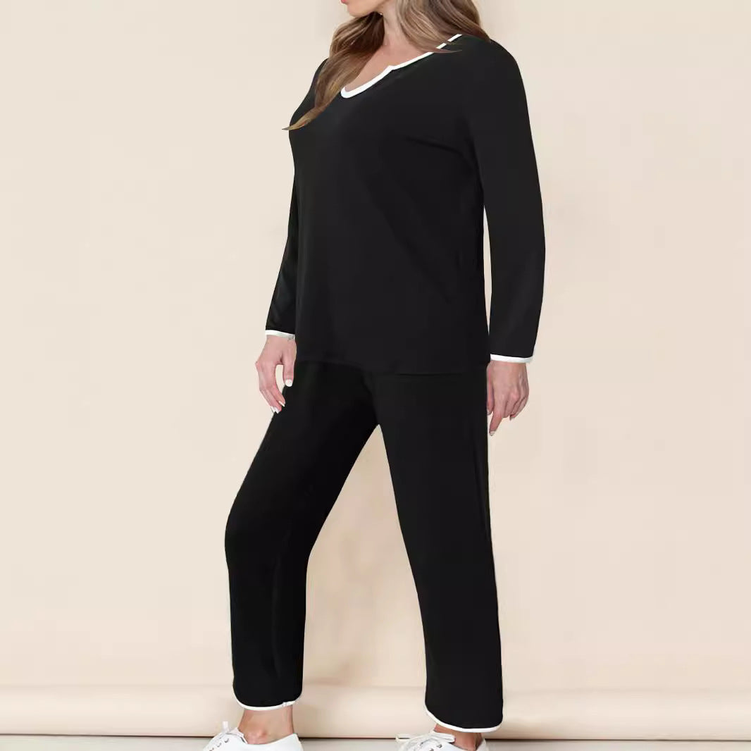 Damer fritids-loungewear-set med elegant V-ringning och breda byxkant Eva Jonsson-Eva Jonsson