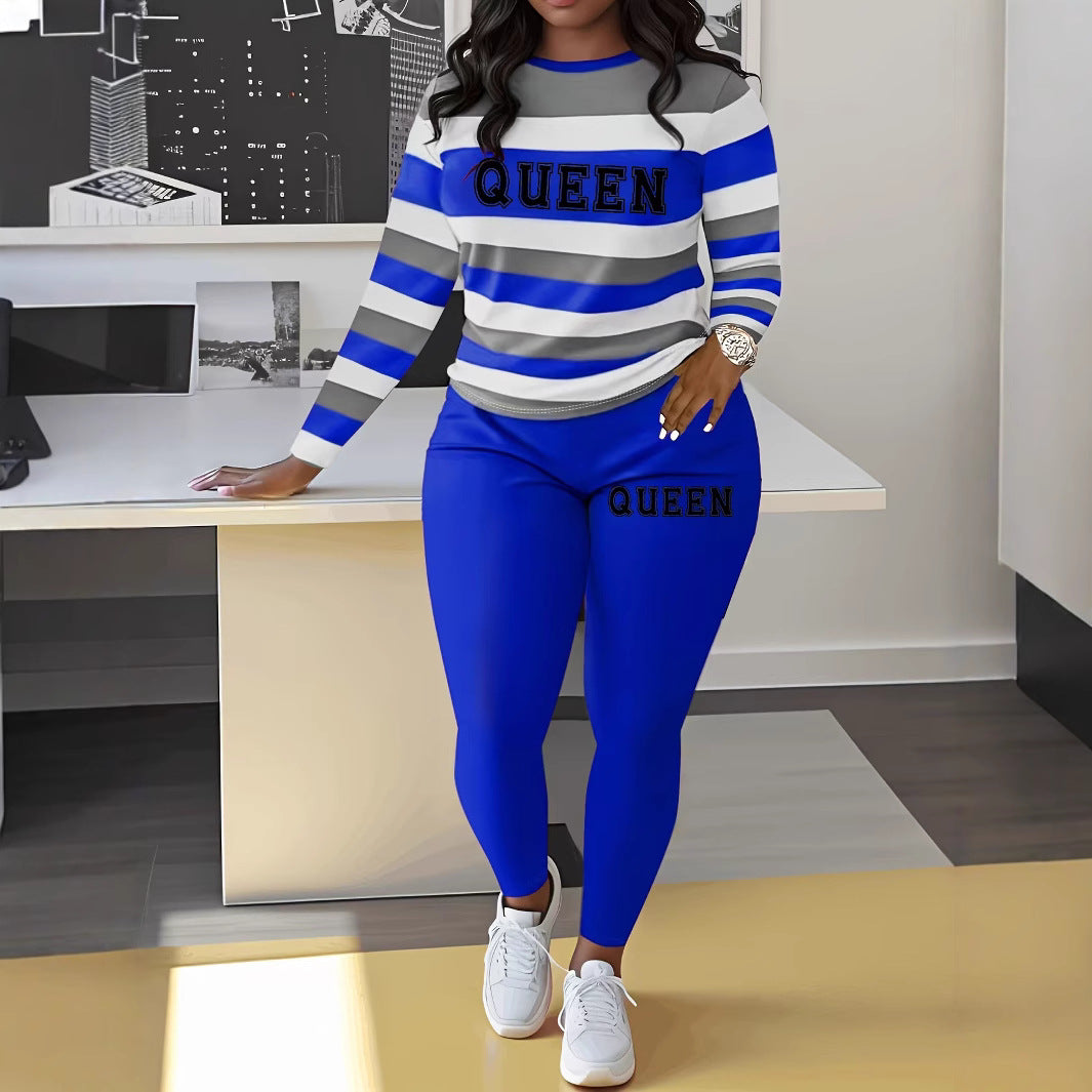 Damer fritids-loungewear set med randig design och motiv Mirla-Eva Jonsson