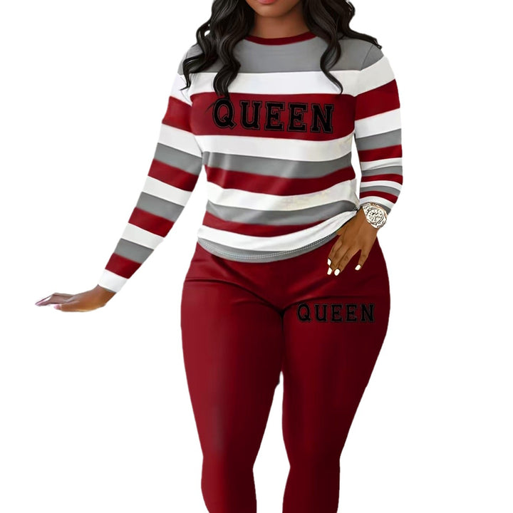 Damer fritids-loungewear set med randig design och motiv Mirla-Eva Jonsson
