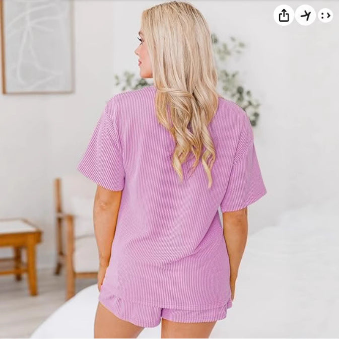 Damer fritidskortärmad set med strukturerad design Mirla-Eva Jonsson