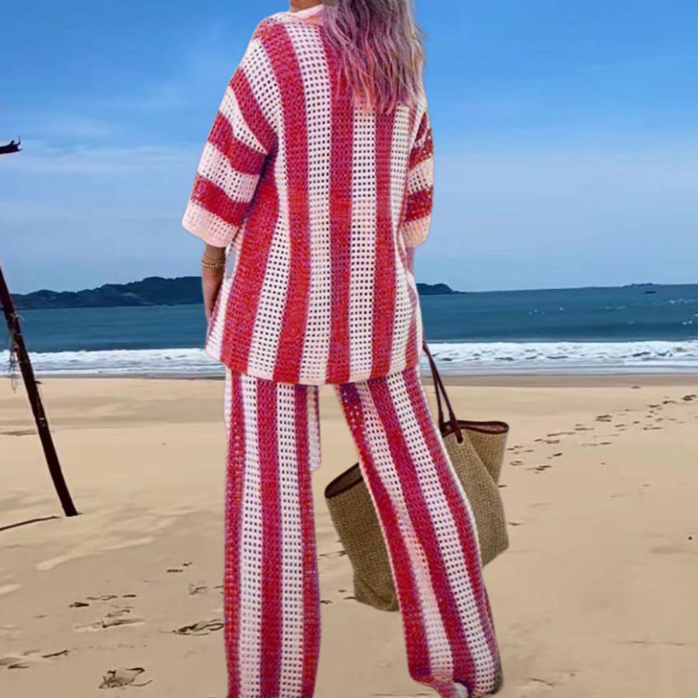Damer fritidsset med virkat design och dekorativa knappar Mirla-Eva Jonsson