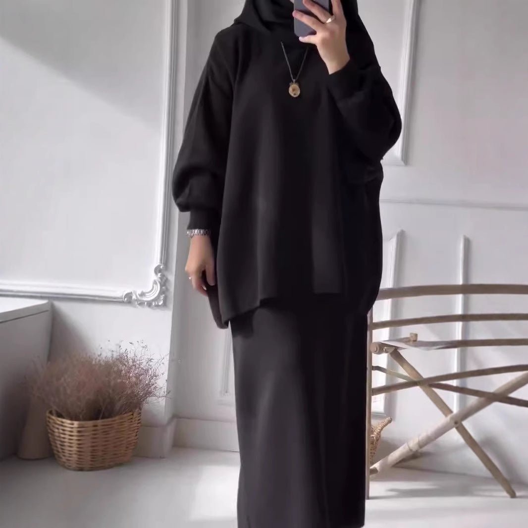 Damer fritidsstickad set med lös topp och smal kjolpassform Eva Jonsson-Eva Jonsson