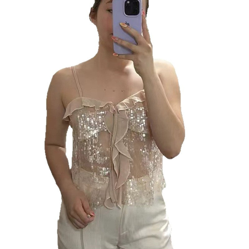 Damer funktionsblus med paljetter och volanger Mirla-Eva Jonsson