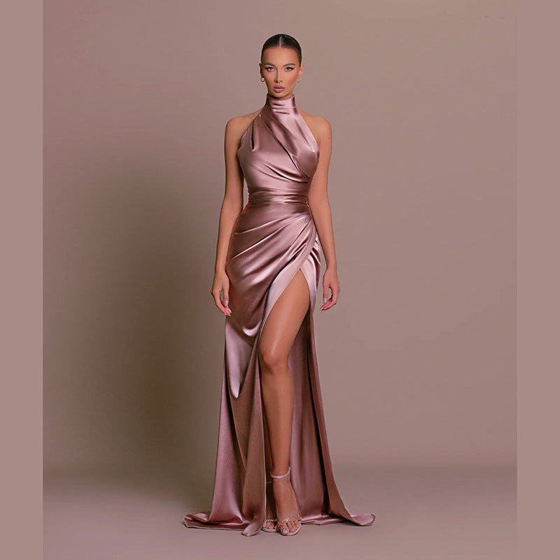 Damer glamoröst aftonklänning med hög slits och elegant wrap-look Mirla-Eva Jonsson