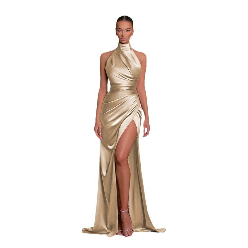 Damer glamoröst aftonklänning med hög slits och elegant wrap-look Mirla-Eva Jonsson