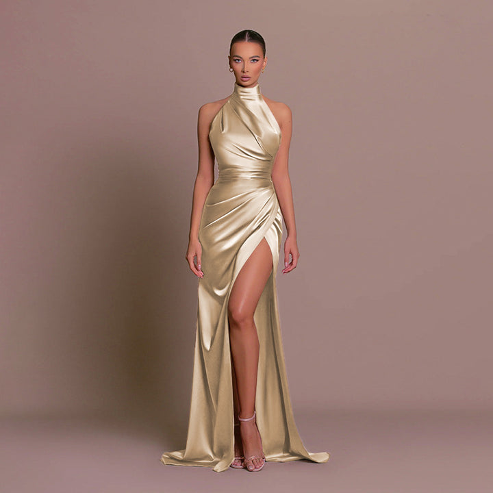 Damer glamoröst aftonklänning med hög slits och elegant wrap-look Mirla-Eva Jonsson