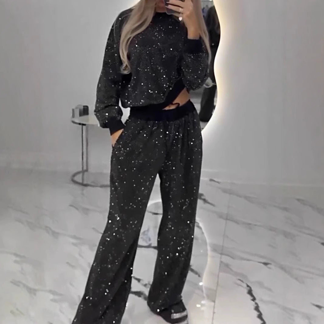 Damer glittrande lounge-outfit med elastisk midja och modern skärning Mirla-Eva Jonsson
