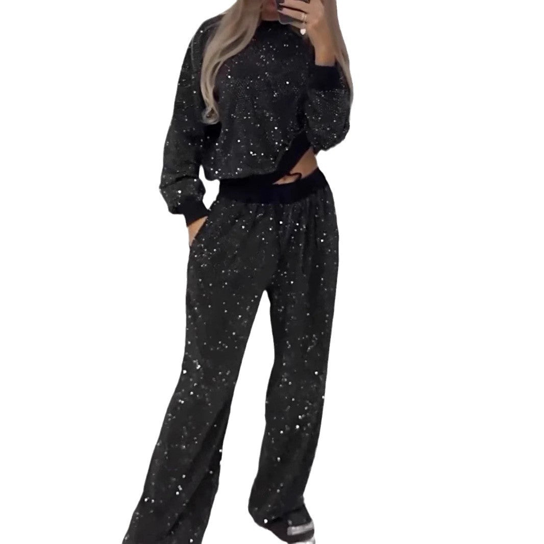 Damer glittrande lounge-outfit med elastisk midja och modern skärning Mirla-Eva Jonsson