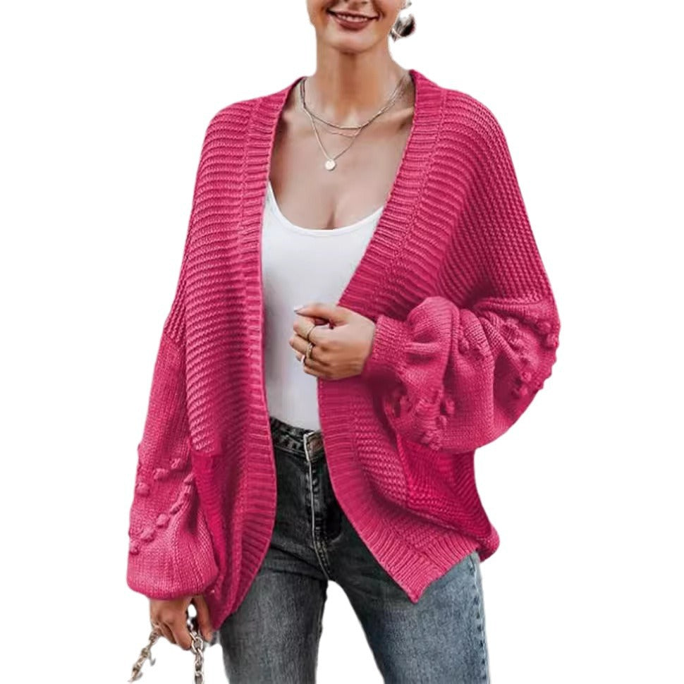 Damer grovstickad cardigan med voluminösa puffärmar och strukturerad yta Eva Jonsson-Eva Jonsson
