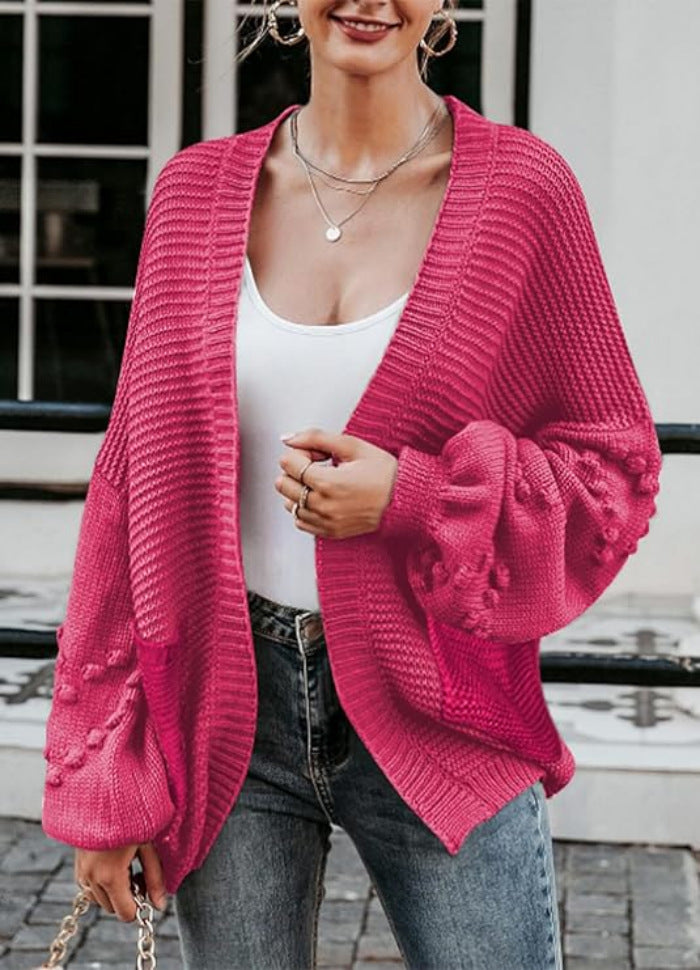 Damer grovstickad cardigan med voluminösa puffärmar och strukturerad yta Eva Jonsson-Eva Jonsson