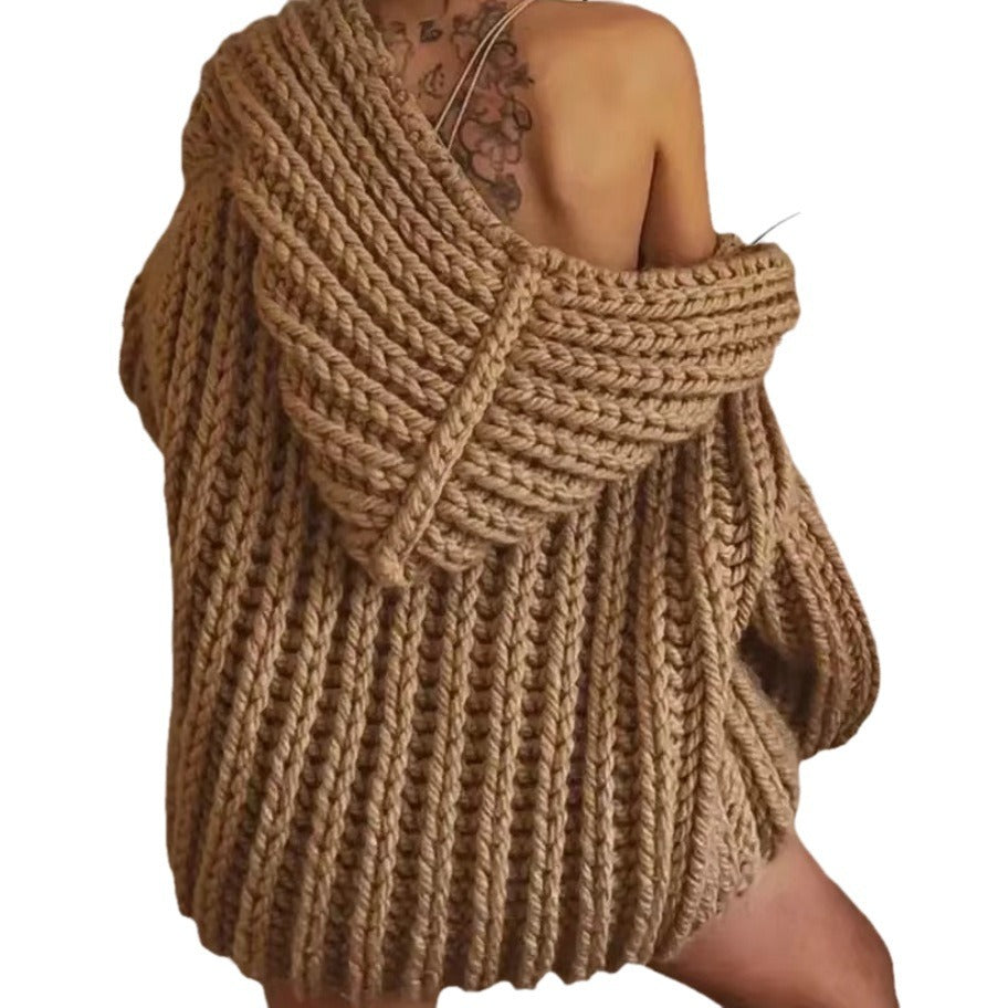 Damer grovstickad hoodiejacka med oversized passform och djup krage Eva Jonsson-Eva Jonsson