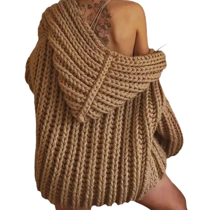 Damer grovstickad hoodiejacka med oversized passform och djup krage Eva Jonsson-Eva Jonsson