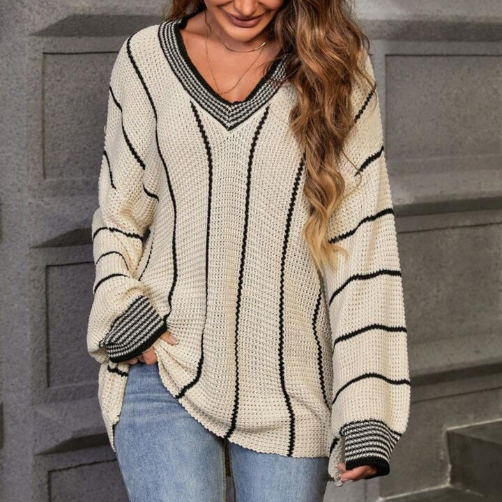 Damer grovstickad tröja med V-hals och avslappnad passform Eva Jonsson-Eva Jonsson