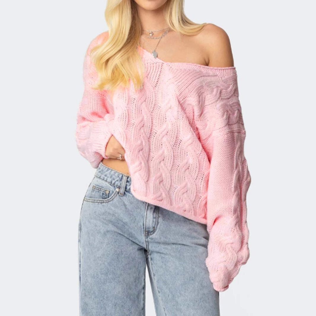 Damer grovstickad tröja med djupt V-ringning och avslappnad silhuett Eva Jonsson-Eva Jonsson