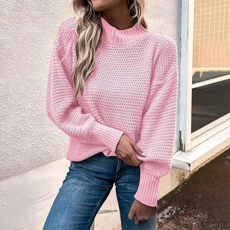 Damer grovstickad tröja med hög krage och ballongformade ärmar Eva Jonsson-Eva Jonsson