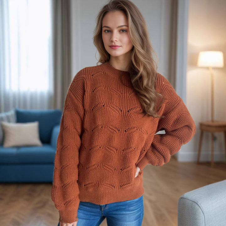 Damer grovstickad tröja med romantiskt flätmönster och vida ärmar Eva Jonsson-Eva Jonsson