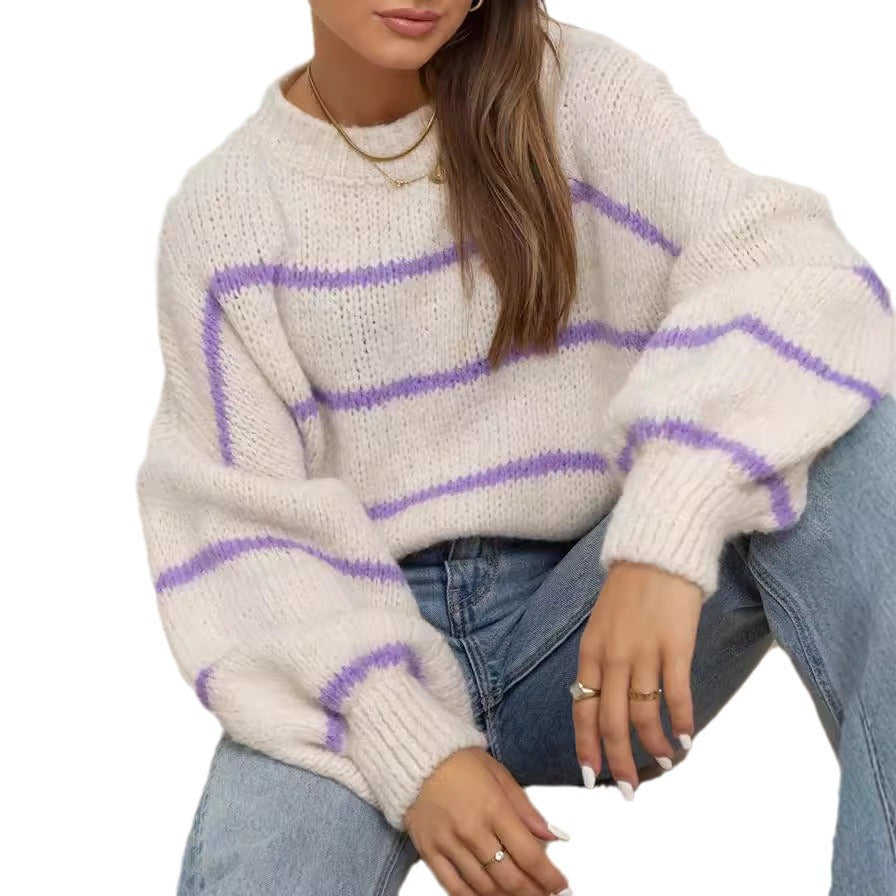 Damer grovt stickad jumper med moderna ränder och avslappnad passform Mirla-Eva Jonsson
