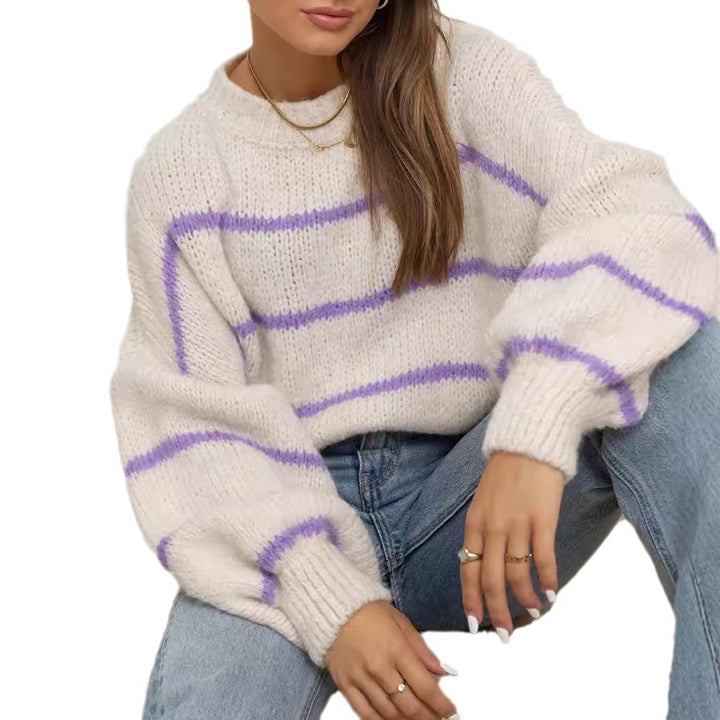 Damer grovt stickad jumper med moderna ränder och avslappnad passform Mirla-Eva Jonsson