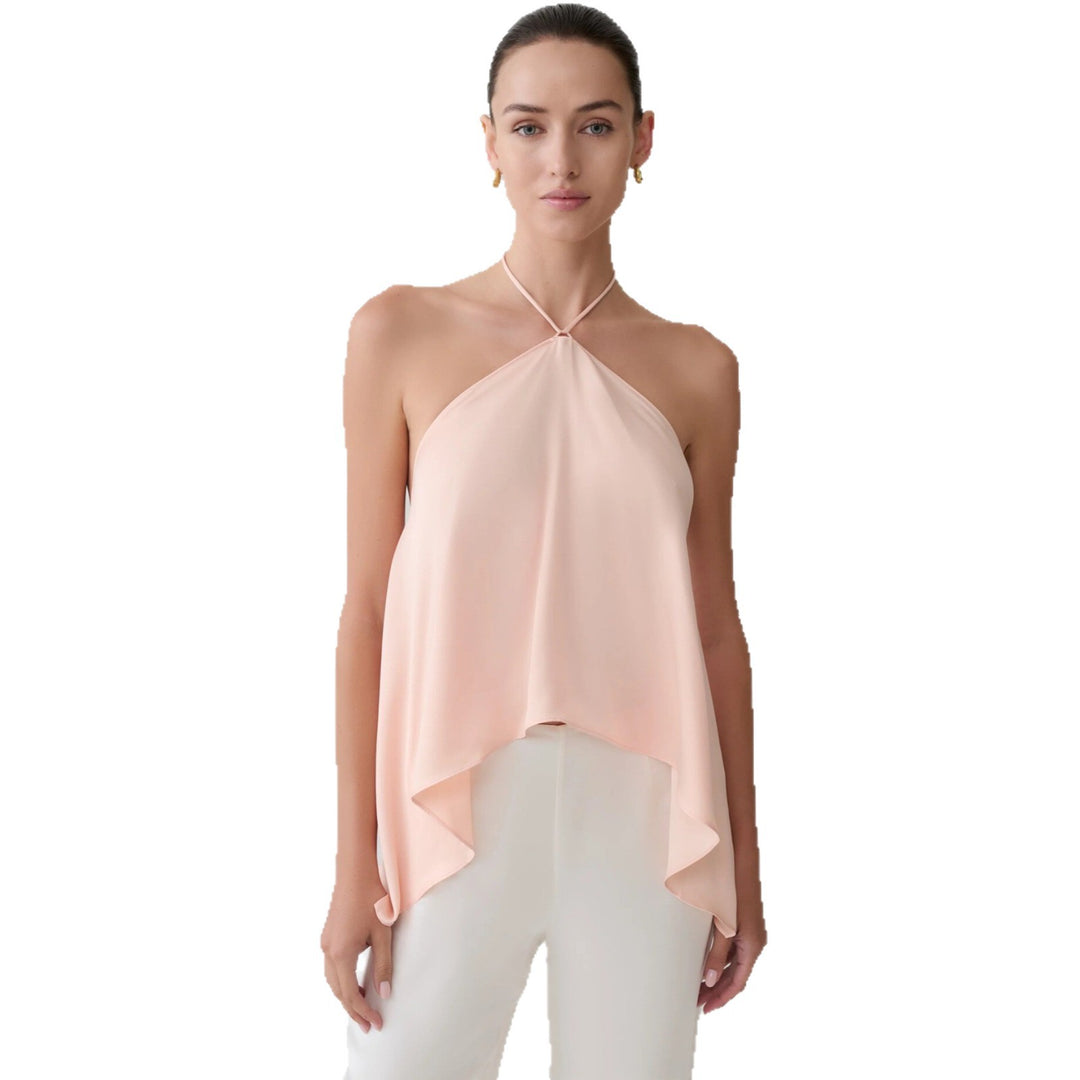 Damer halterneck topp i fladdrande chiffon med asymmetrisk fåll Mirla-Eva Jonsson