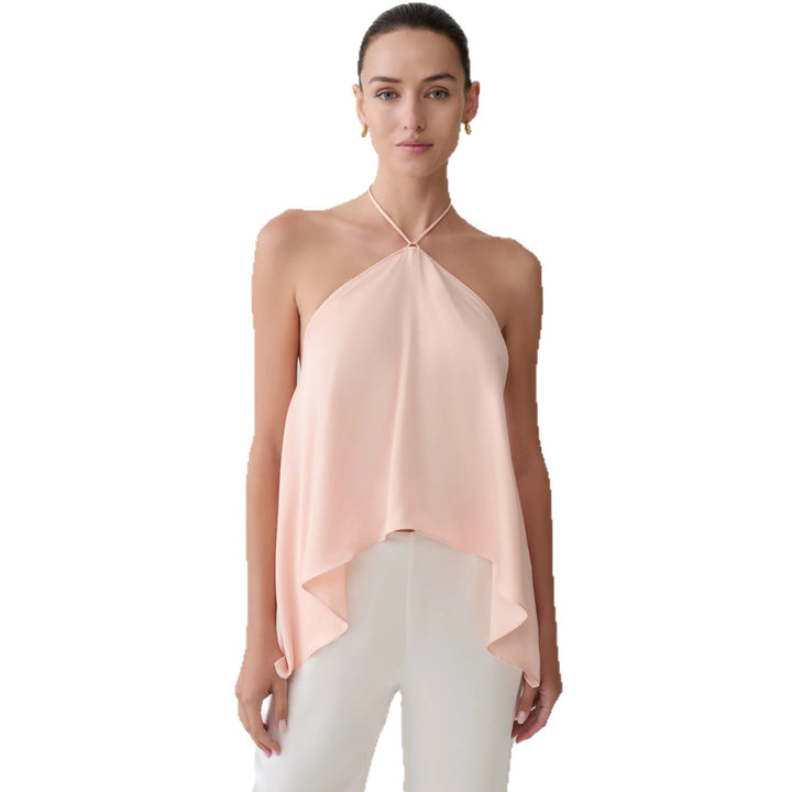 Damer halterneck topp i fladdrande chiffon med asymmetrisk fåll Mirla-Eva Jonsson
