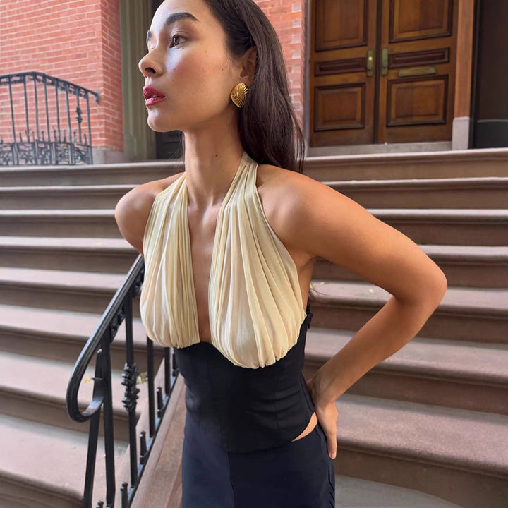 Damer halterneck topp med elegant draperingseffekt Mirla-Eva Jonsson