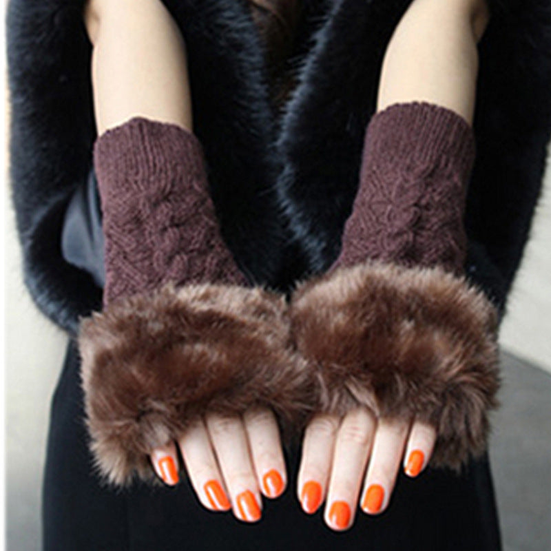 Damer handskar med lyxig konstpäls och klassiskt stickmönster Eva Jonsson-Eva Jonsson