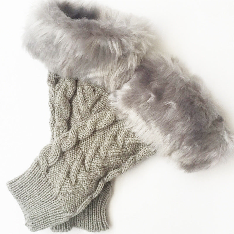 Damer handskar med lyxig konstpäls och klassiskt stickmönster Eva Jonsson-Eva Jonsson